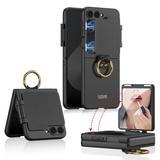 For Samsung Galaxy Z Flip6 / Flip7 FE GKK Ultra-thin Makeup Full Coverage Phone Case with Ring Holder(Black) - Galaxy Z Flip6 5G Cases by GKK | Online Shopping UK | buy2fix