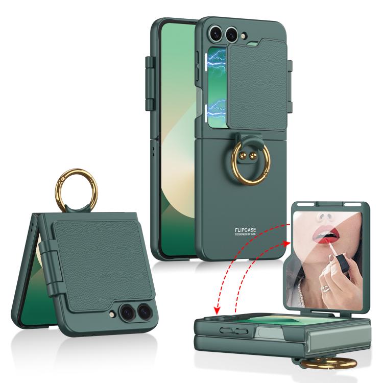 For Samsung Galaxy Z Flip6 / Flip7 FE GKK Ultra-thin Makeup Full Coverage Phone Case with Ring Holder(Green) - Galaxy Z Flip6 5G Cases by GKK | Online Shopping UK | buy2fix