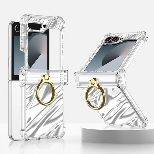 For Samsung Galaxy Z Flip6 Gkk Airbag Hinge Wavy Pattern Phone Case with Ring Holder(Silver) - Galaxy Phone Cases by GKK | Online Shopping UK | buy2fix