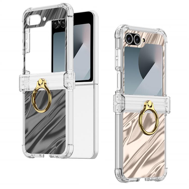 For Samsung Galaxy Z Flip6 Gkk Airbag Hinge Wavy Pattern Phone Case with Ring Holder(Silver) - Galaxy Phone Cases by GKK | Online Shopping UK | buy2fix