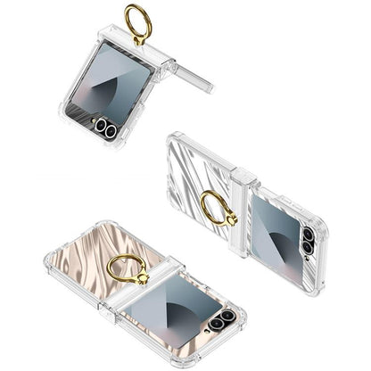 For Samsung Galaxy Z Flip6 Gkk Airbag Hinge Wavy Pattern Phone Case with Ring Holder(Silver) - Galaxy Phone Cases by GKK | Online Shopping UK | buy2fix