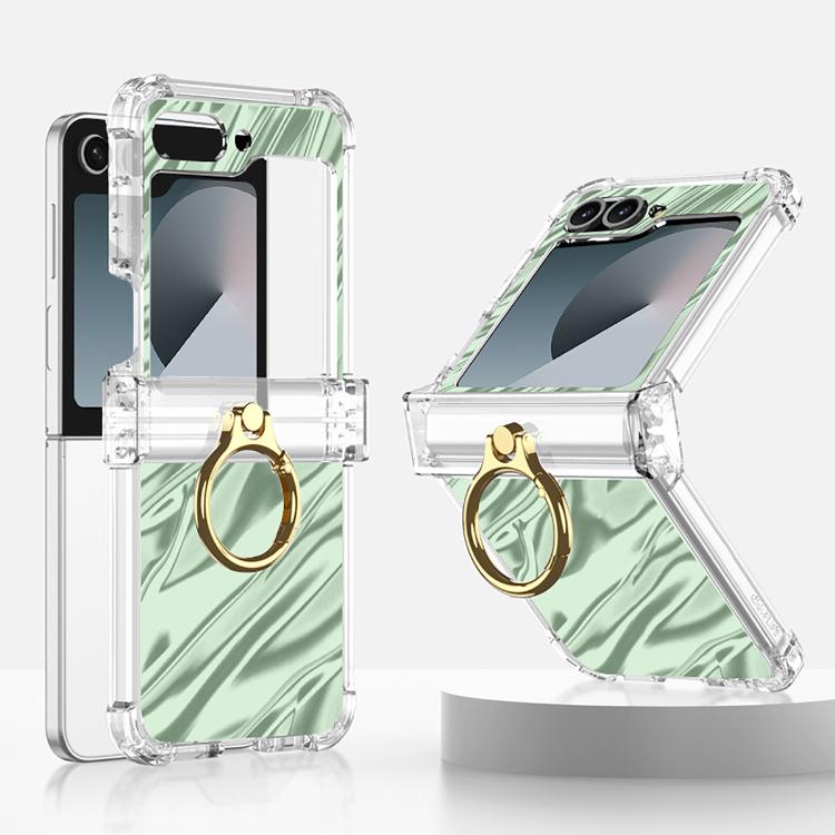 For Samsung Galaxy Z Flip6 Gkk Airbag Hinge Wavy Pattern Phone Case with Ring Holder(Green) - Galaxy Phone Cases by GKK | Online Shopping UK | buy2fix