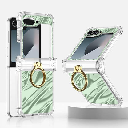 For Samsung Galaxy Z Flip6 Gkk Airbag Hinge Wavy Pattern Phone Case with Ring Holder(Green) - Galaxy Phone Cases by GKK | Online Shopping UK | buy2fix
