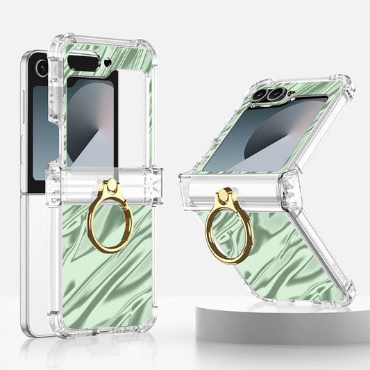 For Samsung Galaxy Z Flip6 Gkk Airbag Hinge Wavy Pattern Phone Case with Ring Holder(Green) - Galaxy Phone Cases by GKK | Online Shopping UK | buy2fix