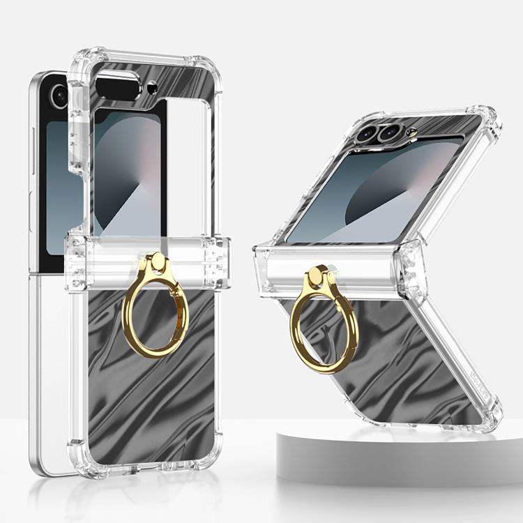 For Samsung Galaxy Z Flip6 Gkk Airbag Hinge Wavy Pattern Phone Case with Ring Holder(Black) - Galaxy Phone Cases by GKK | Online Shopping UK | buy2fix