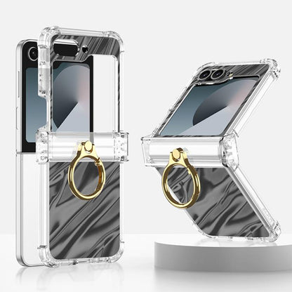 For Samsung Galaxy Z Flip6 Gkk Airbag Hinge Wavy Pattern Phone Case with Ring Holder(Black) - Galaxy Phone Cases by GKK | Online Shopping UK | buy2fix