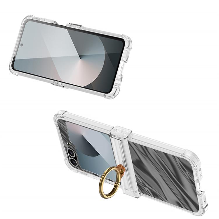 For Samsung Galaxy Z Flip6 Gkk Airbag Hinge Wavy Pattern Phone Case with Ring Holder(Black) - Galaxy Phone Cases by GKK | Online Shopping UK | buy2fix