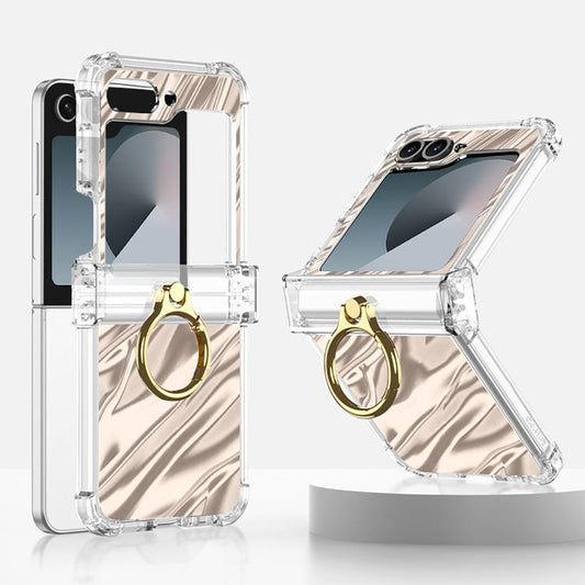 For Samsung Galaxy Z Flip6 Gkk Airbag Hinge Wavy Pattern Phone Case with Ring Holder(Gold) - Galaxy Phone Cases by GKK | Online Shopping UK | buy2fix