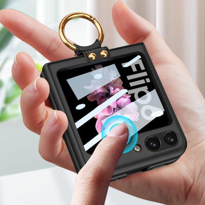 For Samsung Galaxy Z Flip6 GKK Integrated Ultra-thin Leather Phone Case with Ring Holder(Green) - Galaxy Z Flip6 5G Cases by GKK | Online Shopping UK | buy2fix