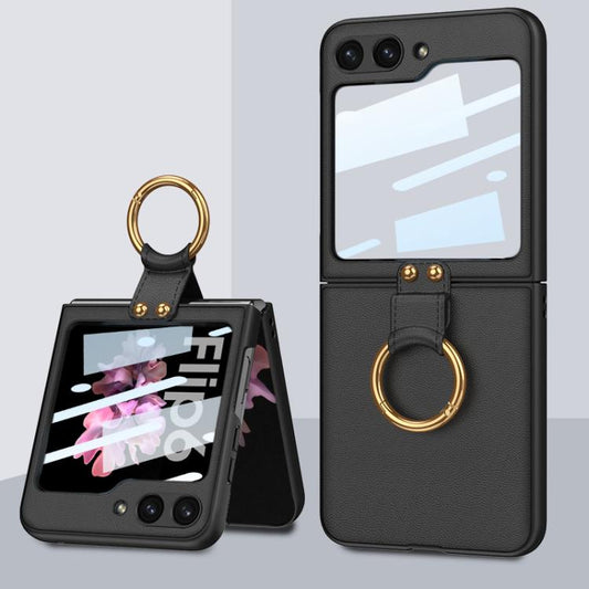 For Samsung Galaxy Z Flip6 GKK Integrated Ultra-thin Leather Phone Case with Ring Holder(Black) - Galaxy Z Flip6 5G Cases by GKK | Online Shopping UK | buy2fix