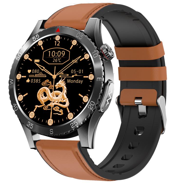 H9 1.43 inch Leather Strap ECG Smart Watch Supports Bluetooth Calls/Smart Voice Assistant(Brown) - Smart Watches by buy2fix | Online Shopping UK | buy2fix