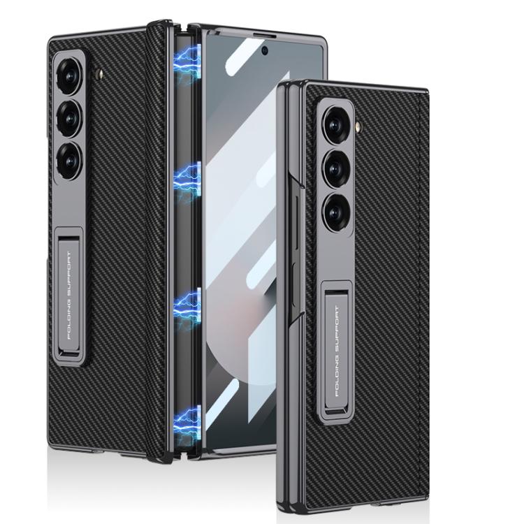 For Samsung Galaxy Z Fold6 GKK Integrated Magnetic Phantom Leather Hinge Phone Case with Holder(Carbon Fibre) - Galaxy Z Fold6 5G Cases by GKK | Online Shopping UK | buy2fix