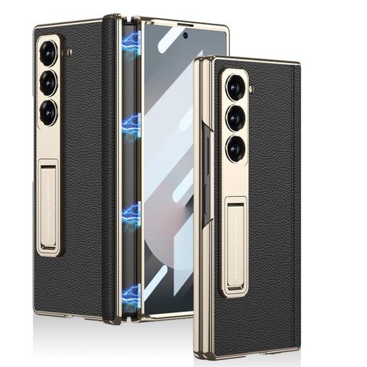 For Samsung Galaxy Z Fold6 GKK Integrated Magnetic Phantom Leather Hinge Phone Case with Holder(Gold Black) - Galaxy Z Fold6 5G Cases by GKK | Online Shopping UK | buy2fix