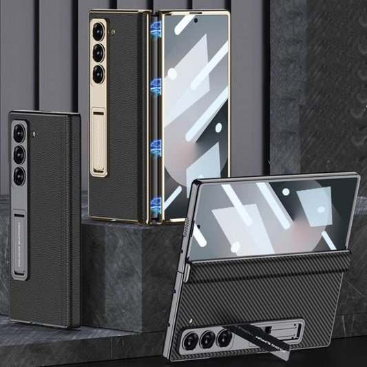 For Samsung Galaxy Z Fold6 GKK Integrated Magnetic Phantom Leather Hinge Phone Case with Holder(Gold Black) - Galaxy Z Fold6 5G Cases by GKK | Online Shopping UK | buy2fix
