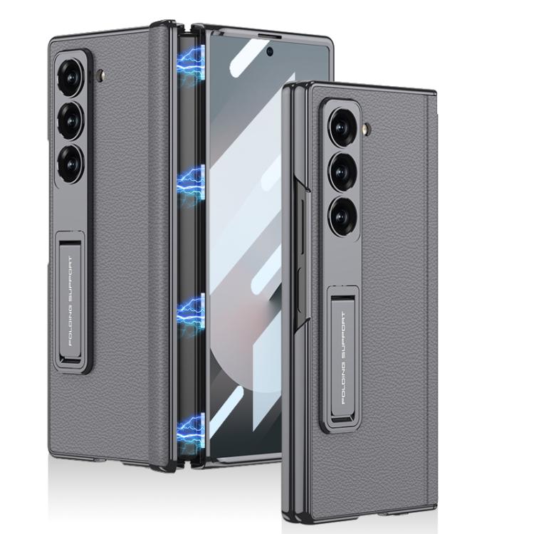 For Samsung Galaxy Z Fold6 GKK Integrated Magnetic Phantom Leather Hinge Phone Case with Holder(Mountain Gray) - Galaxy Z Fold6 5G Cases by GKK | Online Shopping UK | buy2fix