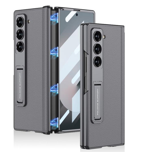 For Samsung Galaxy Z Fold6 GKK Integrated Magnetic Phantom Leather Hinge Phone Case with Holder(Mountain Gray) - Galaxy Z Fold6 5G Cases by GKK | Online Shopping UK | buy2fix