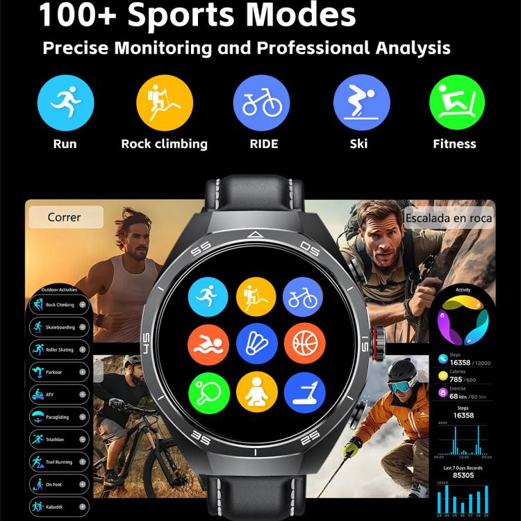 GT97 1.53 inch Round Screen 2 in 1 Bluetooth Earphone Leather Strap Smart Watch Supports Bluetooth Calls(Black) - Smart Watches by buy2fix | Online Shopping UK | buy2fix