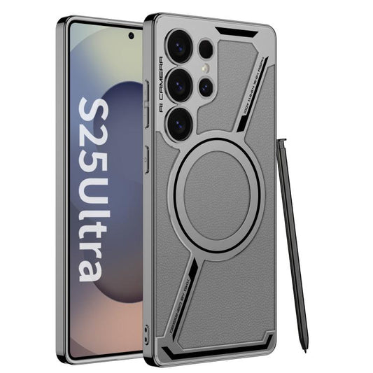 For Samsung Galaxy S25 Ultra 5G GKK Electroplating Leather Z-Shape MagSafe Phone Case, Not Included Pen(Mountain Gray) - Galaxy S25 Ultra 5G Cases by GKK | Online Shopping UK | buy2fix