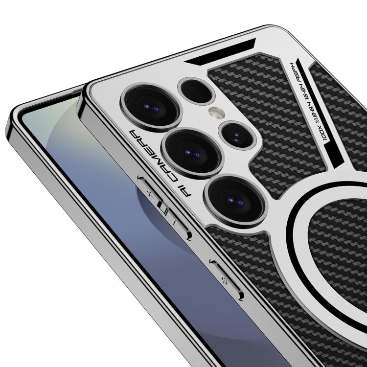 For Samsung Galaxy S25 Ultra 5G GKK Electroplating Leather Z-Shape MagSafe Phone Case, Not Included Pen(Carbon Fiber) - Galaxy S25 Ultra 5G Cases by GKK | Online Shopping UK | buy2fix