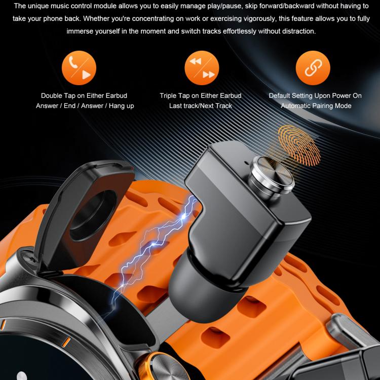 GT98 1.53 inch 2 in 1 Bluetooth Headphone IP67 Waterproof Smart Watch Supports Blood Oxygen Monitoring(Black Orange) - Smart Watches by buy2fix | Online Shopping UK | buy2fix