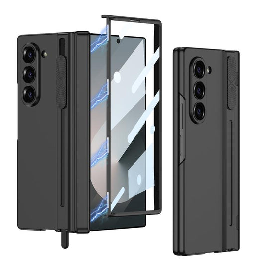 For Samsung Galaxy Z Fold6 GKK Integrated Magnetic Folding Hinge Adjust Gear Phone Case with Pen Slots(Black)