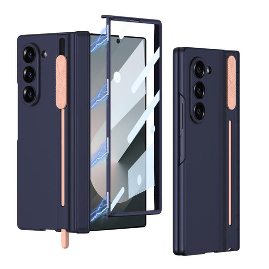 For Samsung Galaxy Z Fold6 GKK Integrated Magnetic Folding Hinge Adjust Gear Phone Case with Pen Slots(Blue)