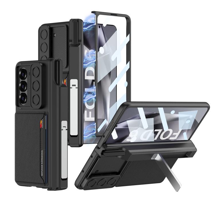 For Samsung Galaxy Z Fold6 GKK Integrated Magnetic Folding Hinge Sliding Lens Cover Card Bag Phone Case with Pen Slots(Black) - Galaxy Z Fold6 5G Cases by GKK | Online Shopping UK | buy2fix