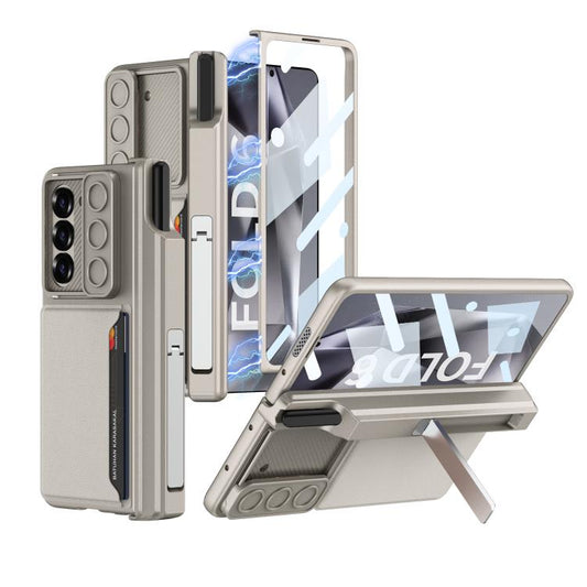 For Samsung Galaxy Z Fold6 GKK Integrated Magnetic Folding Hinge Sliding Lens Cover Card Bag Phone Case with Pen Slots(Titanium Gray) - Galaxy Z Fold6 5G Cases by GKK | Online Shopping UK | buy2fix