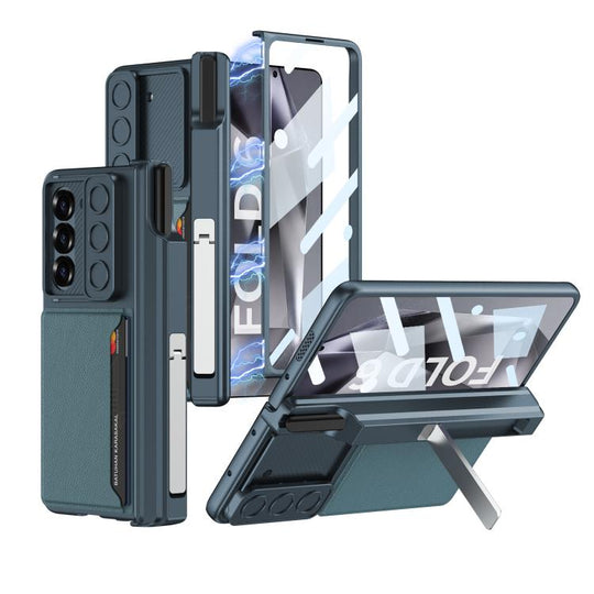 For Samsung Galaxy Z Fold6 GKK Integrated Magnetic Folding Hinge Sliding Lens Cover Card Bag Phone Case with Pen Slots(Green)