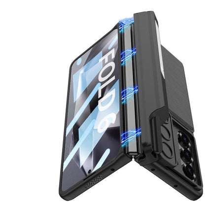 For Samsung Galaxy Z Fold6 GKK Integrated Magnetic Folding Hinge Sliding Lens Cover Card Bag Phone Case with Pen Slots(Carbon Fiber) - Galaxy Z Fold6 5G Cases by GKK | Online Shopping UK | buy2fix