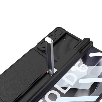 For Samsung Galaxy Z Fold6 GKK Integrated Magnetic Folding Hinge Sliding Lens Cover Card Bag Phone Case with Pen Slots(Carbon Fiber) - Galaxy Z Fold6 5G Cases by GKK | Online Shopping UK | buy2fix
