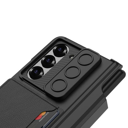 For Samsung Galaxy Z Fold6 GKK Integrated Magnetic Folding Hinge Sliding Lens Cover Card Bag Phone Case with Pen Slots(Carbon Fiber) - Galaxy Z Fold6 5G Cases by GKK | Online Shopping UK | buy2fix