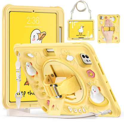 For iPad Pro 11 2024 Duck Rotation Kickstand Silicone Hybrid PC Tablet Case(Yellow) - iPad Pro 11 2024 Cases by buy2fix | Online Shopping UK | buy2fix