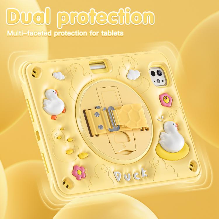 For iPad Pro 11 2024 Duck Rotation Kickstand Silicone Hybrid PC Tablet Case(Yellow) - iPad Pro 11 2024 Cases by buy2fix | Online Shopping UK | buy2fix