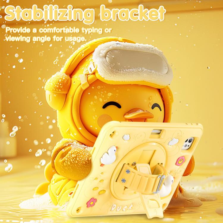 For iPad Pro 11 2024 Duck Rotation Kickstand Silicone Hybrid PC Tablet Case(Yellow) - iPad Pro 11 2024 Cases by buy2fix | Online Shopping UK | buy2fix