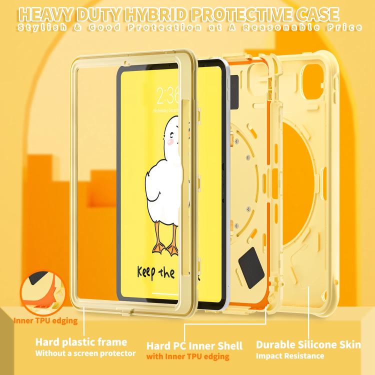For iPad Pro 11 2024 Duck Rotation Kickstand Silicone Hybrid PC Tablet Case(Yellow) - iPad Pro 11 2024 Cases by buy2fix | Online Shopping UK | buy2fix