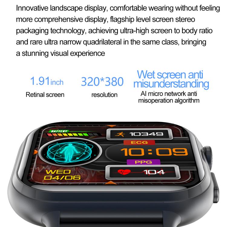 TK17 1.91 inch Horizontal Screen Silicone Strap Smart Watch Supports ECG Electrocardiogram(Blue) - Smart Watches by buy2fix | Online Shopping UK | buy2fix