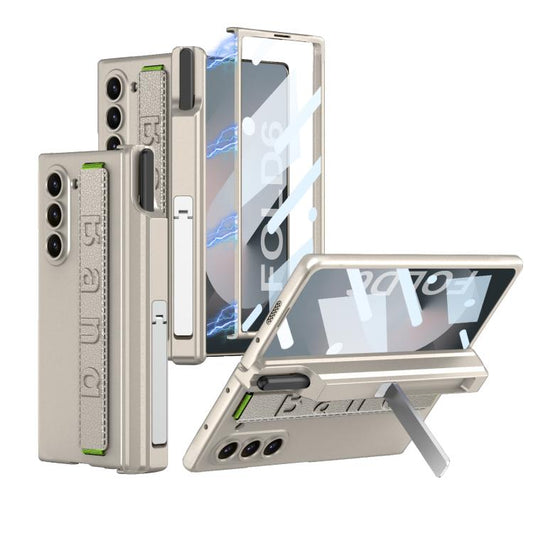 For Samsung Galaxy Z Fold6 GKK Integrated Magnetic Hinge Folding Holder Phone Case with Wrist Strap & Pen Holder(Titanium Grey) - Galaxy Phone Cases by GKK | Online Shopping UK | buy2fix