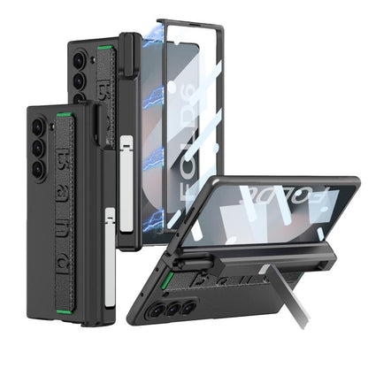 For Samsung Galaxy Z Fold6 GKK Integrated Magnetic Hinge Folding Holder Phone Case with Wrist Strap & Pen Holder(Black) - Galaxy Phone Cases by GKK | Online Shopping UK | buy2fix