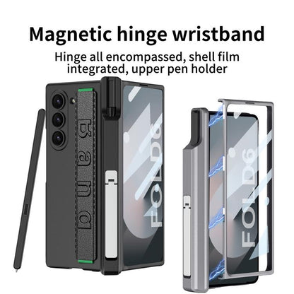 For Samsung Galaxy Z Fold6 GKK Integrated Magnetic Hinge Folding Holder Phone Case with Wrist Strap & Pen Holder(Mountain Gray) - Galaxy Phone Cases by GKK | Online Shopping UK | buy2fix