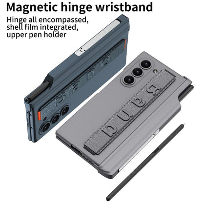 For Samsung Galaxy Z Fold6 GKK Integrated Magnetic Hinge Folding Holder Phone Case with Wrist Strap & Pen Holder(Mountain Gray) - Galaxy Phone Cases by GKK | Online Shopping UK | buy2fix