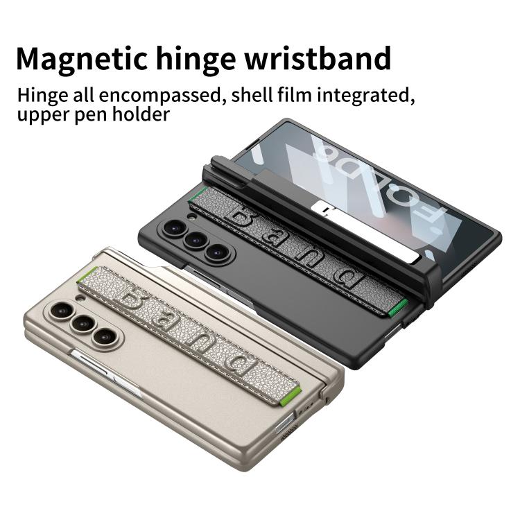 For Samsung Galaxy Z Fold6 GKK Integrated Magnetic Hinge Folding Holder Phone Case with Wrist Strap & Pen Holder(Mountain Gray) - Galaxy Phone Cases by GKK | Online Shopping UK | buy2fix