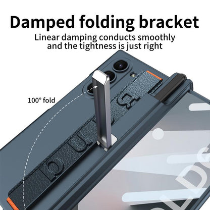 For Samsung Galaxy Z Fold6 GKK Integrated Magnetic Hinge Folding Holder Phone Case with Wrist Strap & Pen Holder(Mountain Gray) - Galaxy Phone Cases by GKK | Online Shopping UK | buy2fix