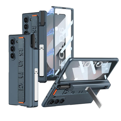 For Samsung Galaxy Z Fold6 GKK Integrated Magnetic Hinge Folding Holder Phone Case with Wrist Strap & Pen Holder(Green) - Galaxy Phone Cases by GKK | Online Shopping UK | buy2fix