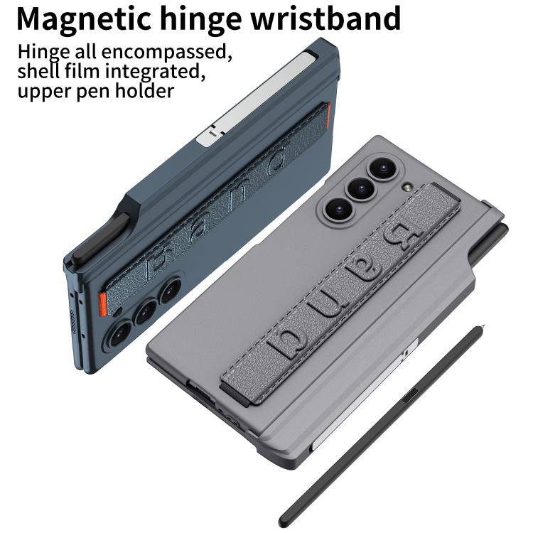 For Samsung Galaxy Z Fold6 GKK Integrated Magnetic Hinge Folding Holder Phone Case with Wrist Strap & Pen Holder(Green) - Galaxy Phone Cases by GKK | Online Shopping UK | buy2fix