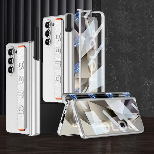 For Samsung Galaxy Z Fold6 GKK Integrated Magnetic Folding Hinge Phone Case with Wrist Strap & Pen Holder(Silver)