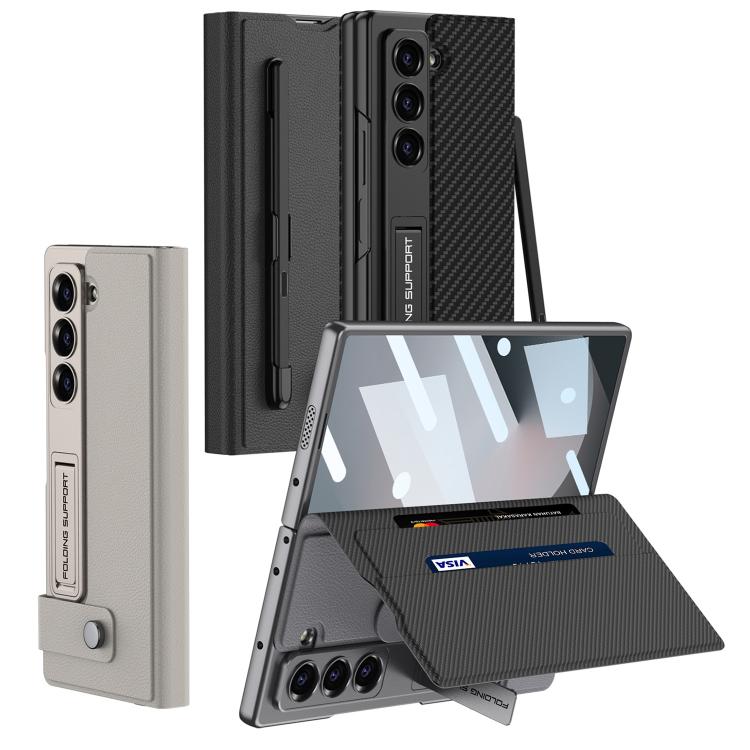 For Samsung Galaxy Z Fold6 GKK Integrated Flip Wallet Leather Phone Case with Pen Slots, Not Included Pen(Carbon Fiber Texture) - Galaxy Z Fold6 5G Cases by GKK | Online Shopping UK | buy2fix