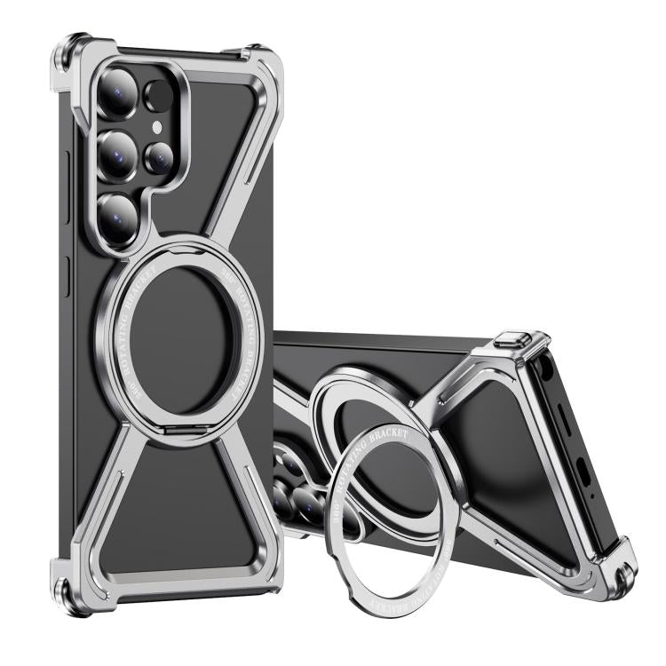 For Samsung Galaxy S25 Ultra 5G Titanium Alloy MagSafe Magnetic Airbag Shockproof Phone Case(Silver) - Galaxy S25 Ultra 5G Cases by buy2fix | Online Shopping UK | buy2fix