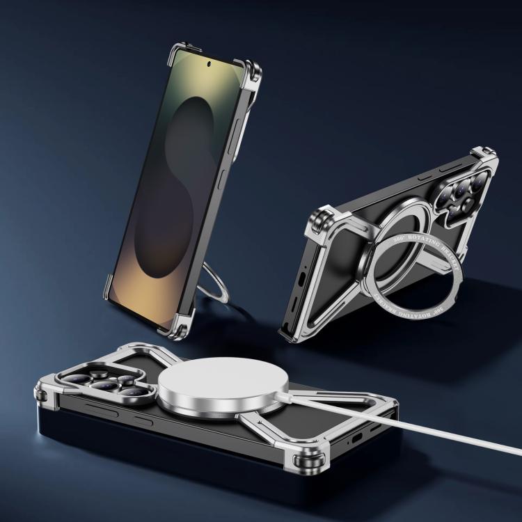 For Samsung Galaxy S25 Ultra 5G Titanium Alloy MagSafe Magnetic Airbag Shockproof Phone Case(Silver) - Galaxy S25 Ultra 5G Cases by buy2fix | Online Shopping UK | buy2fix