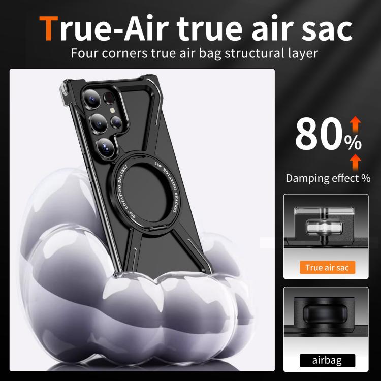For Samsung Galaxy S24 Ultra 5G Titanium Alloy MagSafe Magnetic Airbag Shockproof Phone Case(Black) - Galaxy S24 Ultra 5G Cases by buy2fix | Online Shopping UK | buy2fix